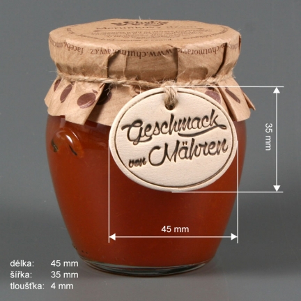 Foto keramické visačky na delikatesy oválné s kótami - od Friemní víno.cz